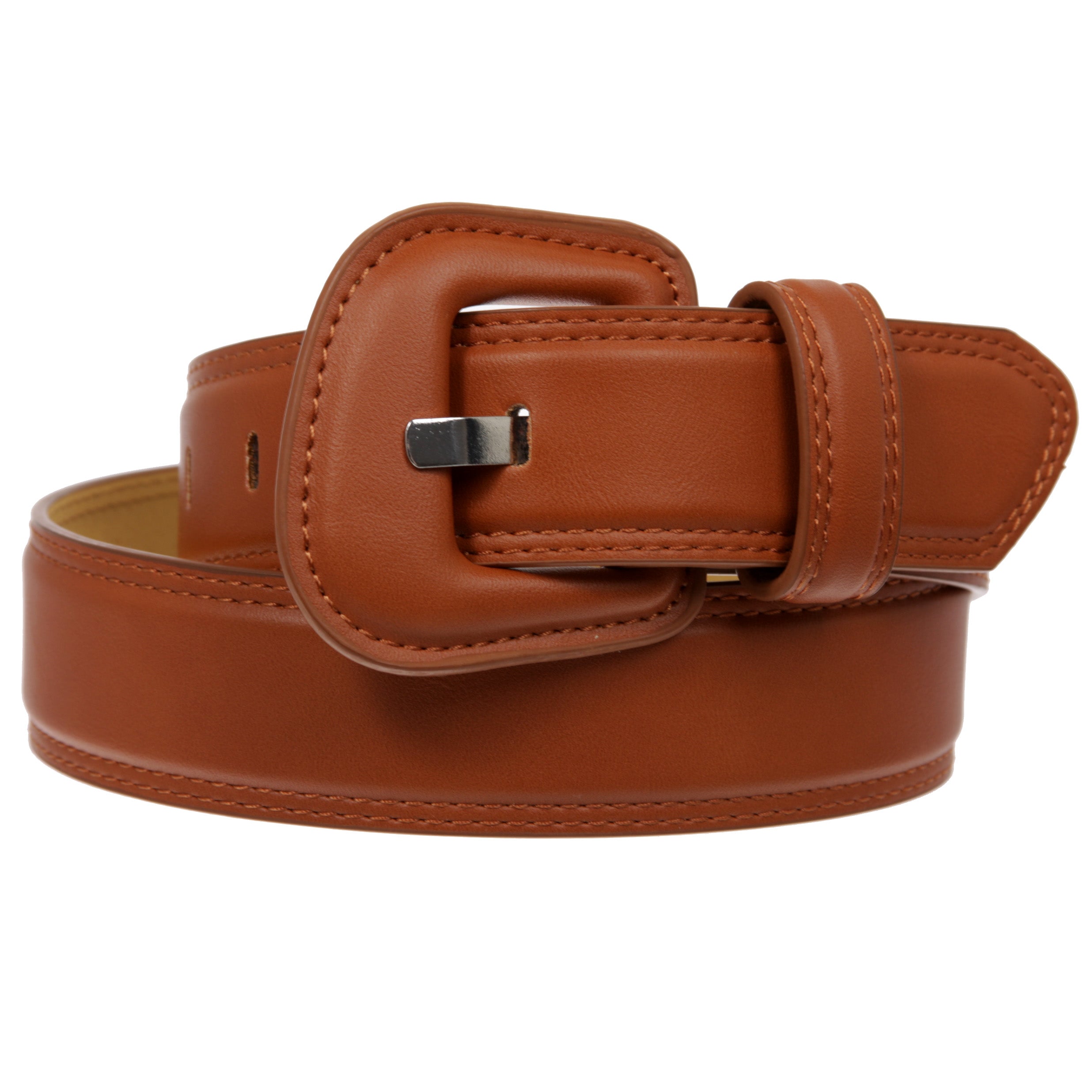 Women's 1.5" Fashion Faux Leather Belt with Sculpted Padded Buckle for Jeans, Dresses and Daily Outfits