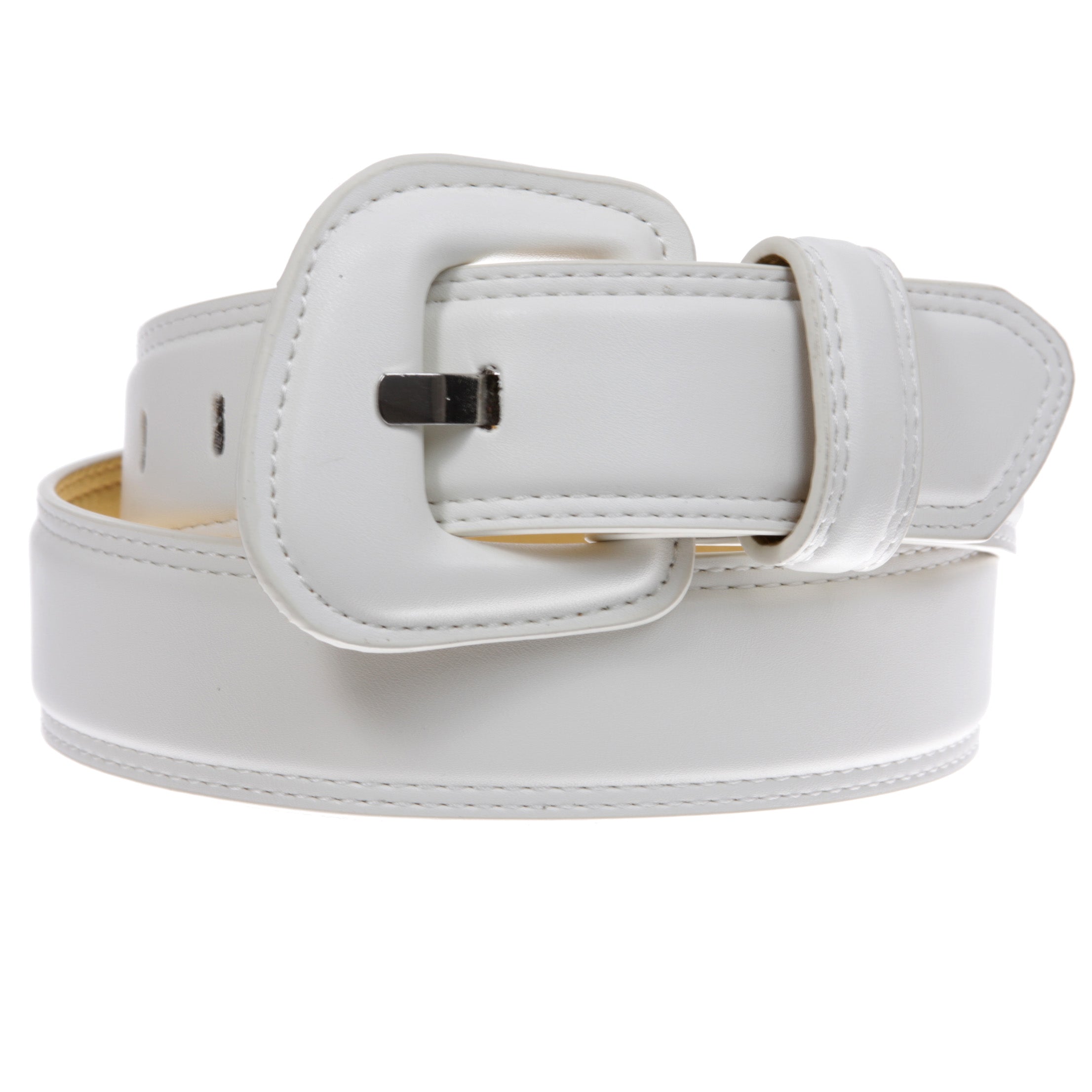 Women's 1.5" Fashion Faux Leather Belt with Sculpted Padded Buckle for Jeans, Dresses and Daily Outfits