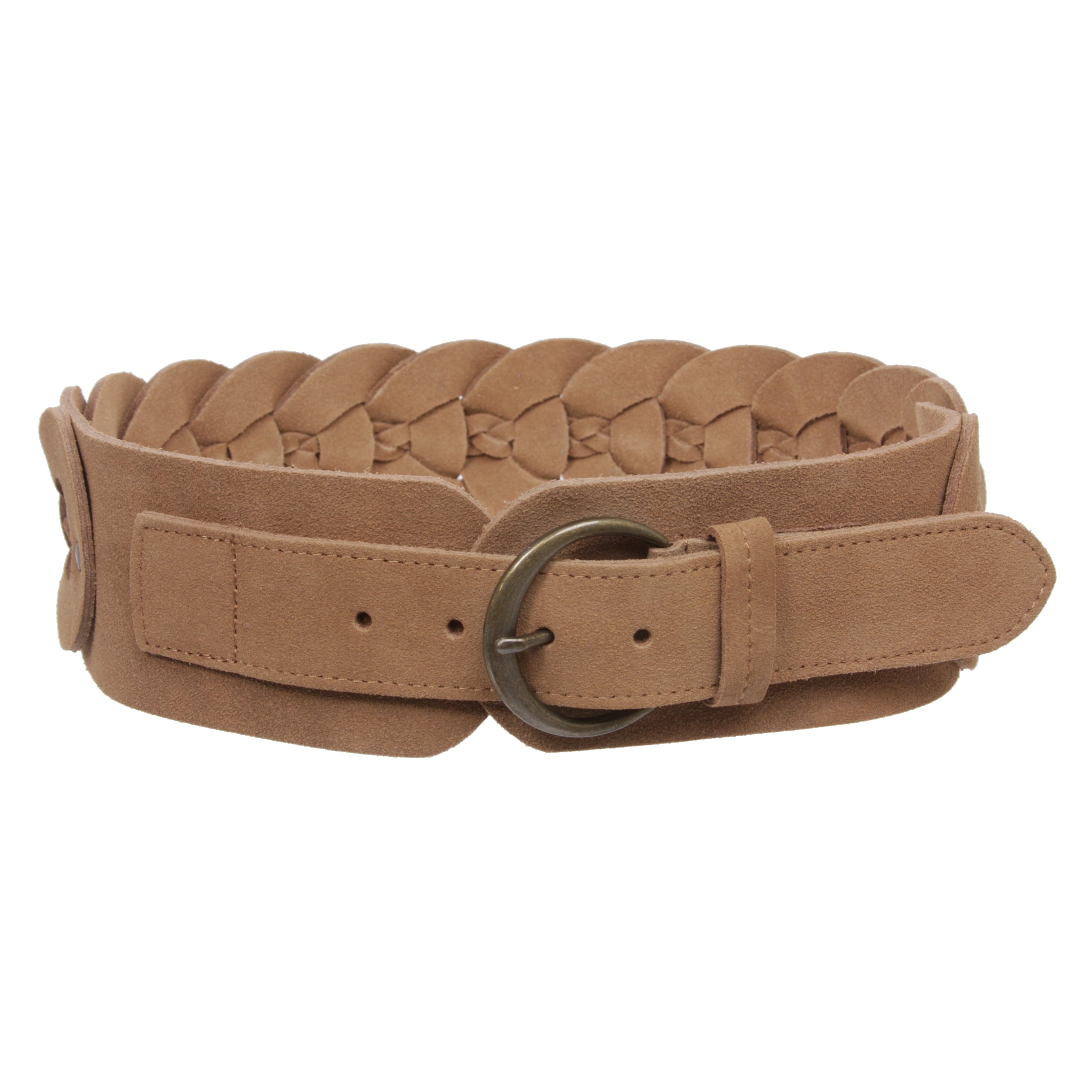 Women's 3" Wide Cow Suede Round Disc Braided Waist Belt with Round Buckle - OnlineBelts