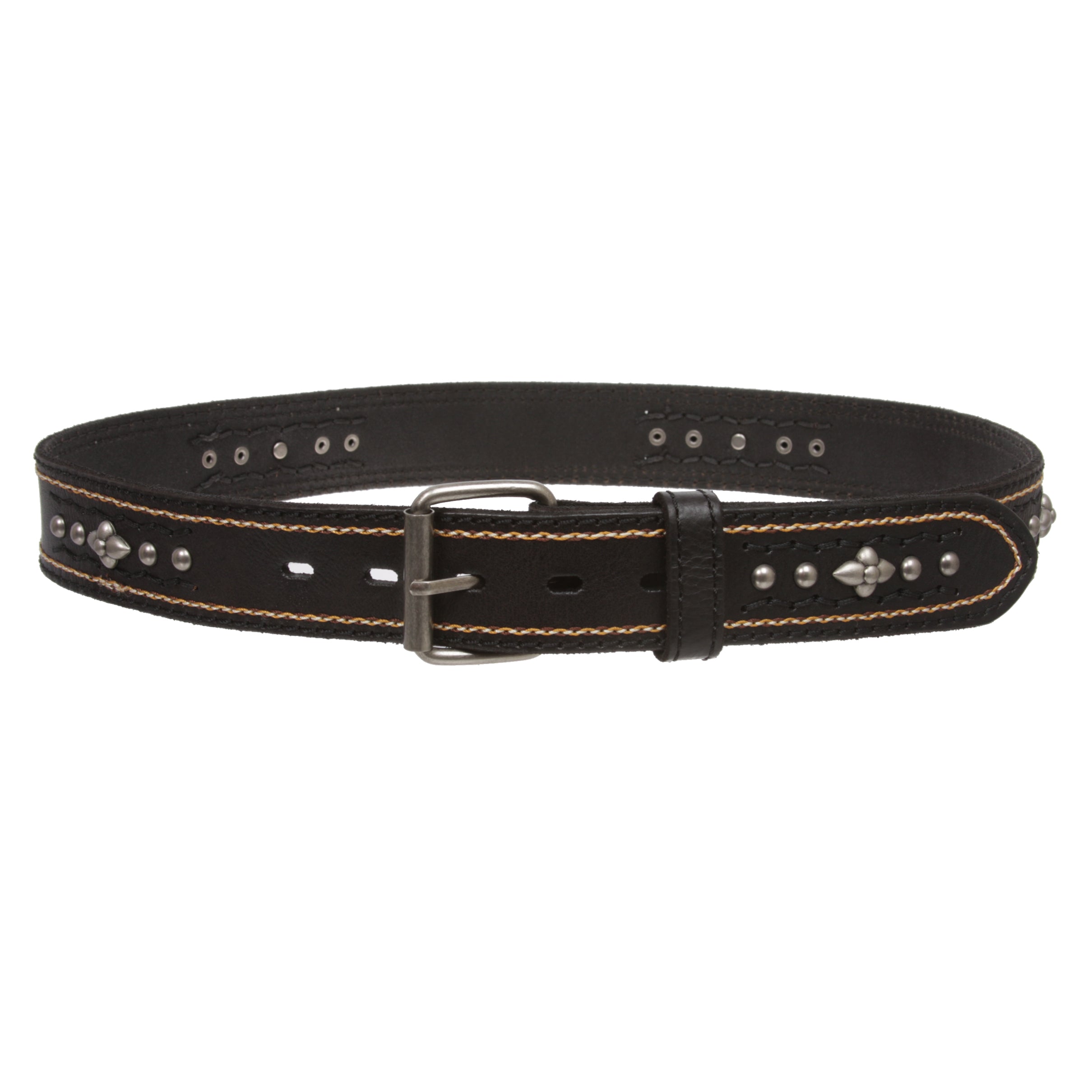 Full Grain Leather Studded Roller Buckle Belt - 1.5" Wide Snap-On - OnlineBelts