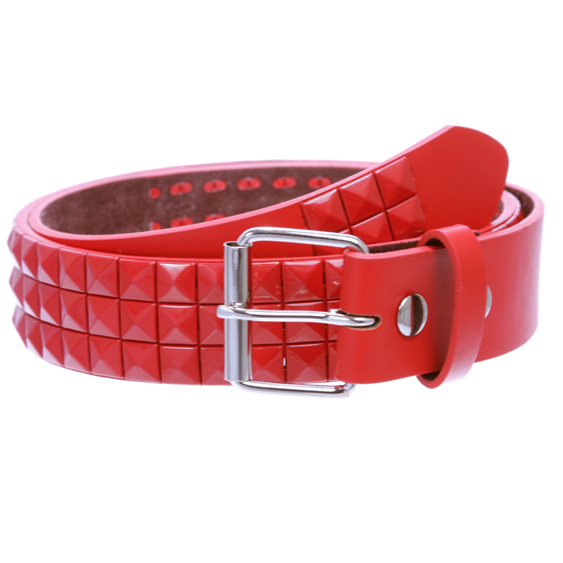 Snap On Solid Color Punk Rock Star Pyramid Studded Checker Board Leather Belt