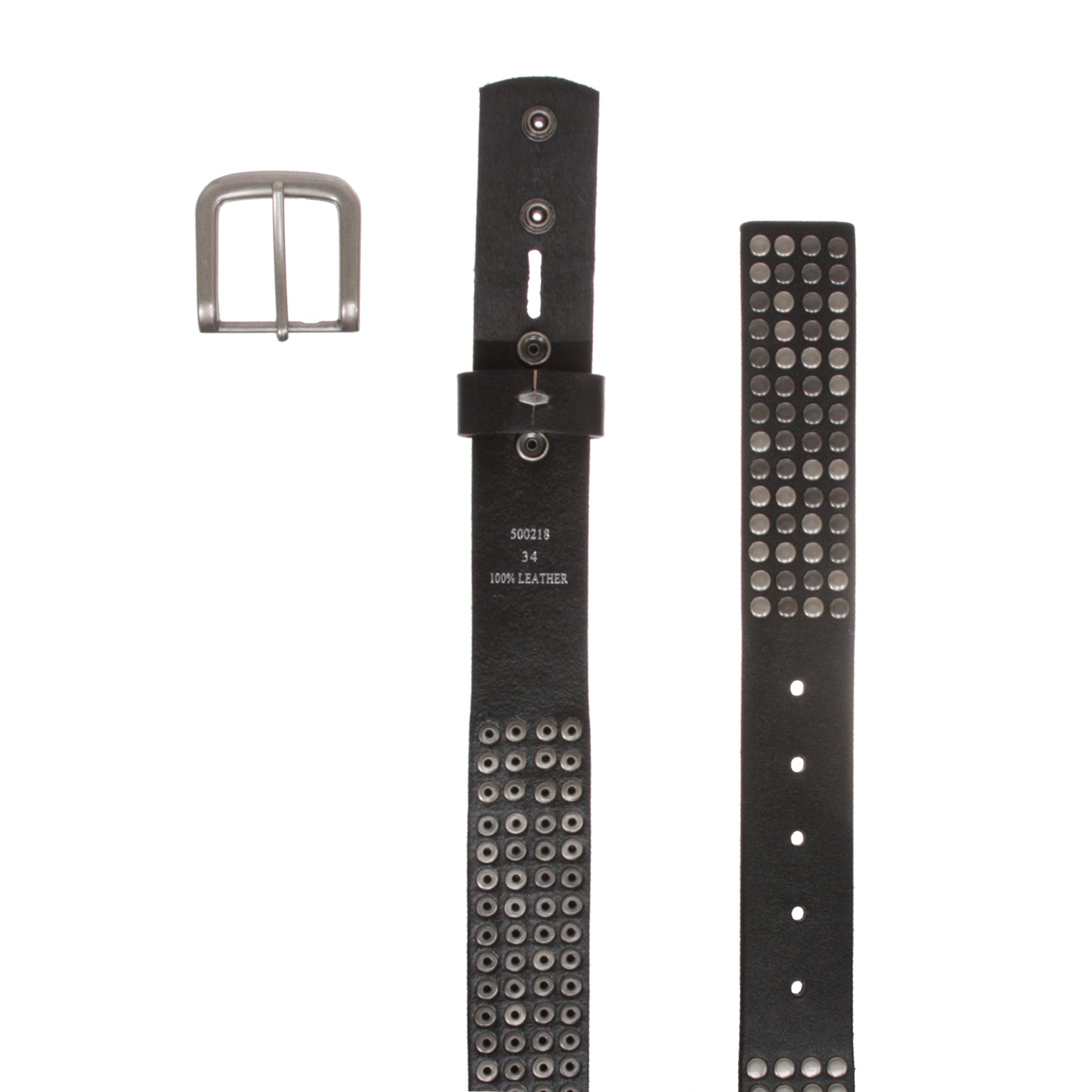 1 1/2" Snap on Antique Silver Circle Metal Studded Distressed Leather Belt