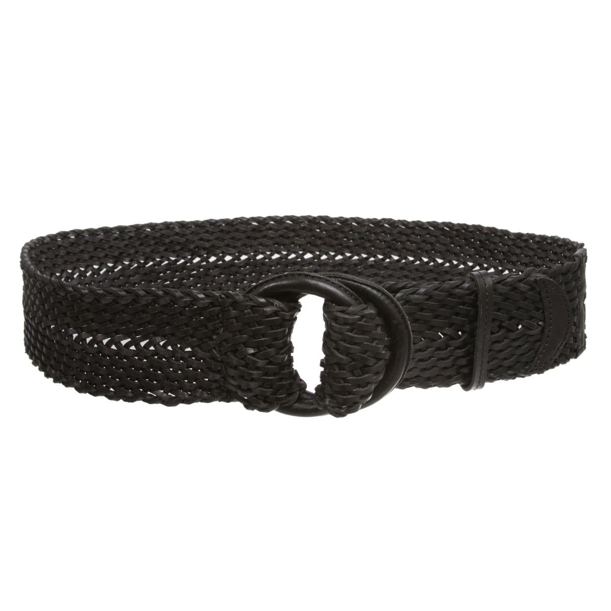 Women's 2 1/4" Wide Braided Genuine Leather Waist Belt with Double O-Ring Buckle for Dresses