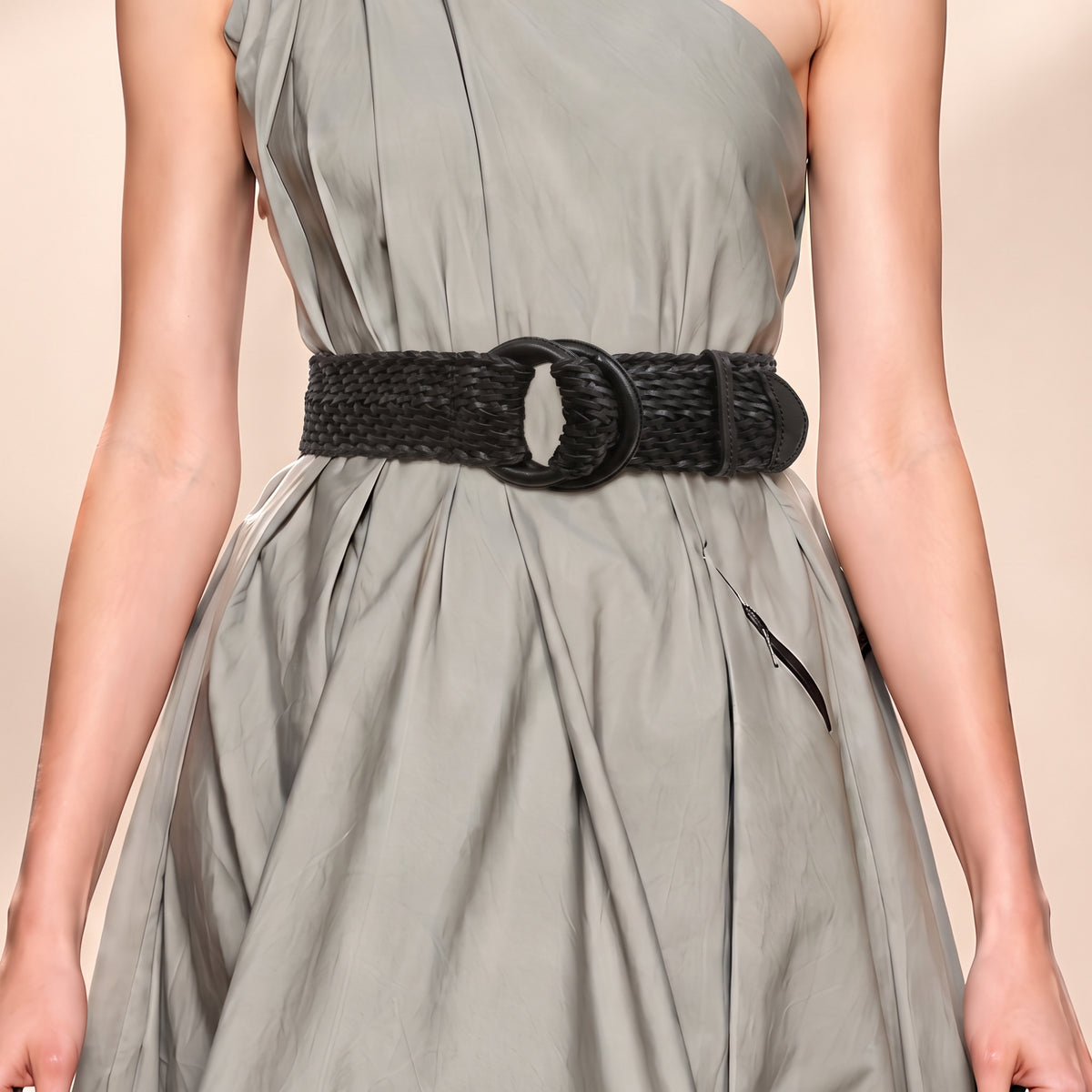 Women's 2 1/4" Wide Braided Genuine Leather Waist Belt with Double O-Ring Buckle for Dresses