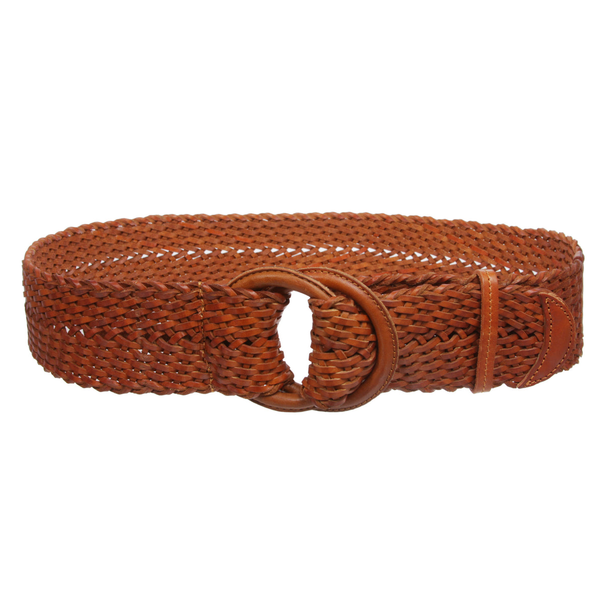 Women's 2 1/4" Wide Braided Genuine Leather Waist Belt with Double O-Ring Buckle for Dresses