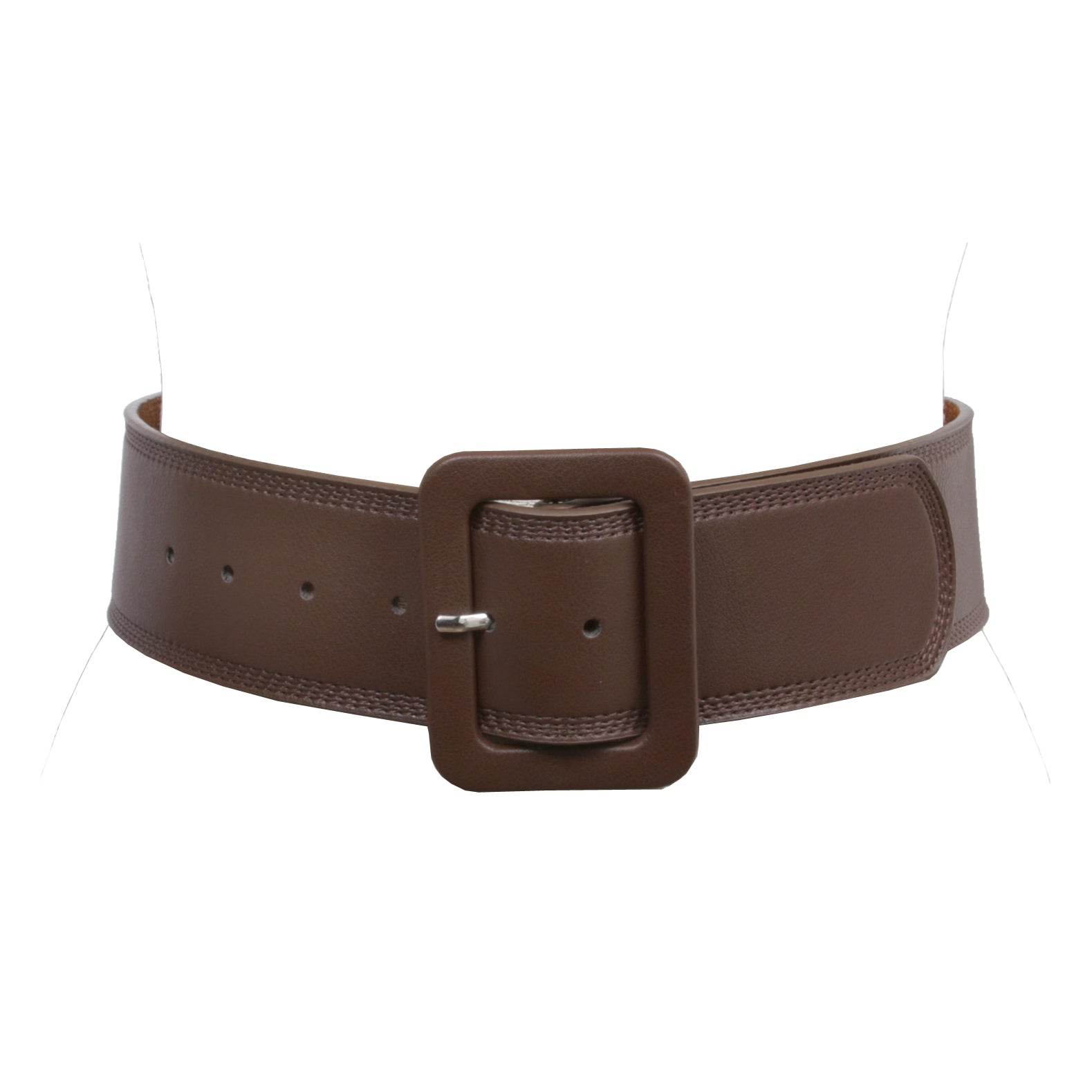 Women's 2 1/4" Wide High Waist Rectangular Stitch-edged Leather Belt