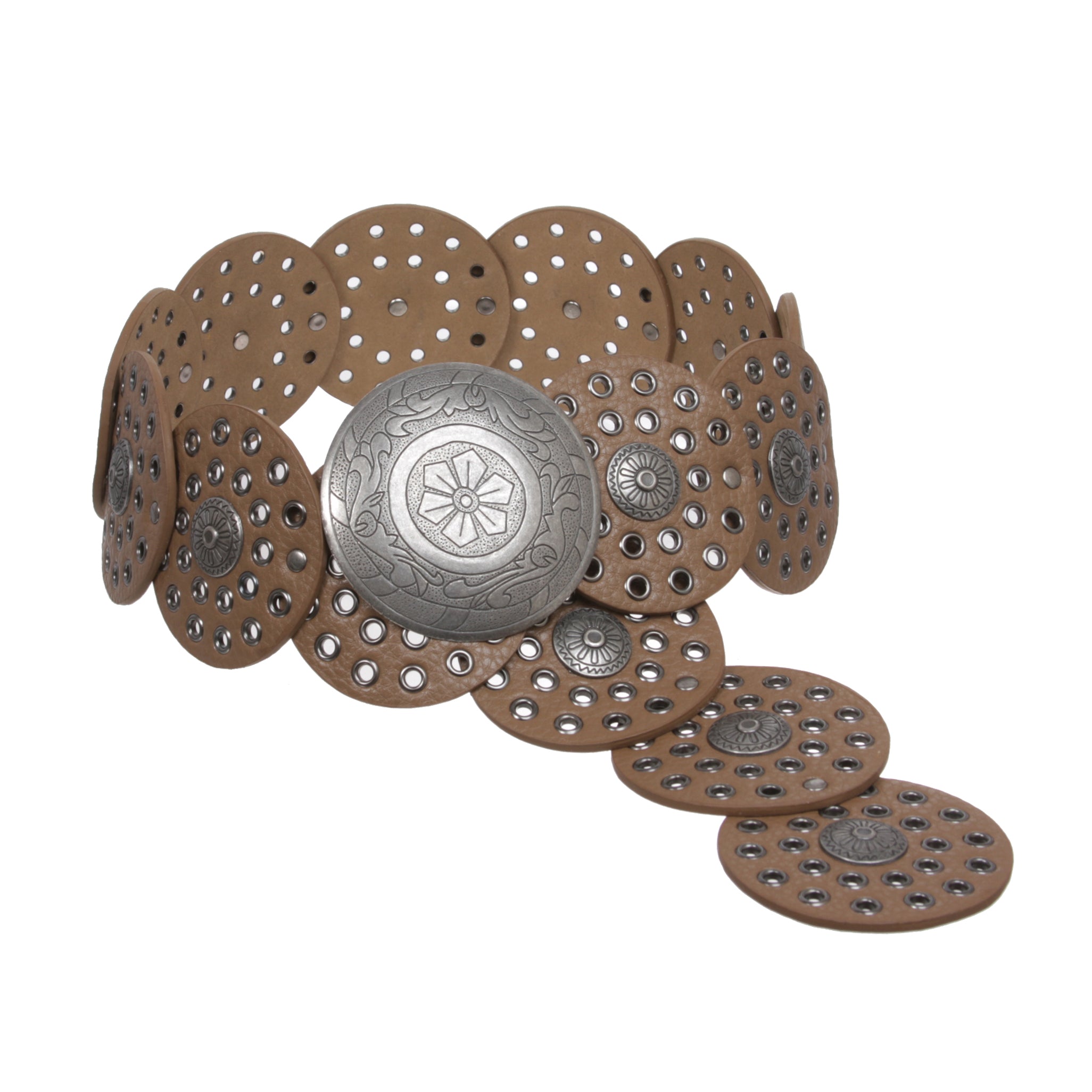 Cintura Larga Western Donna In Pelle PU Con Disco Concho - Boho, 110 Cm, Per Jeans E Abiti
