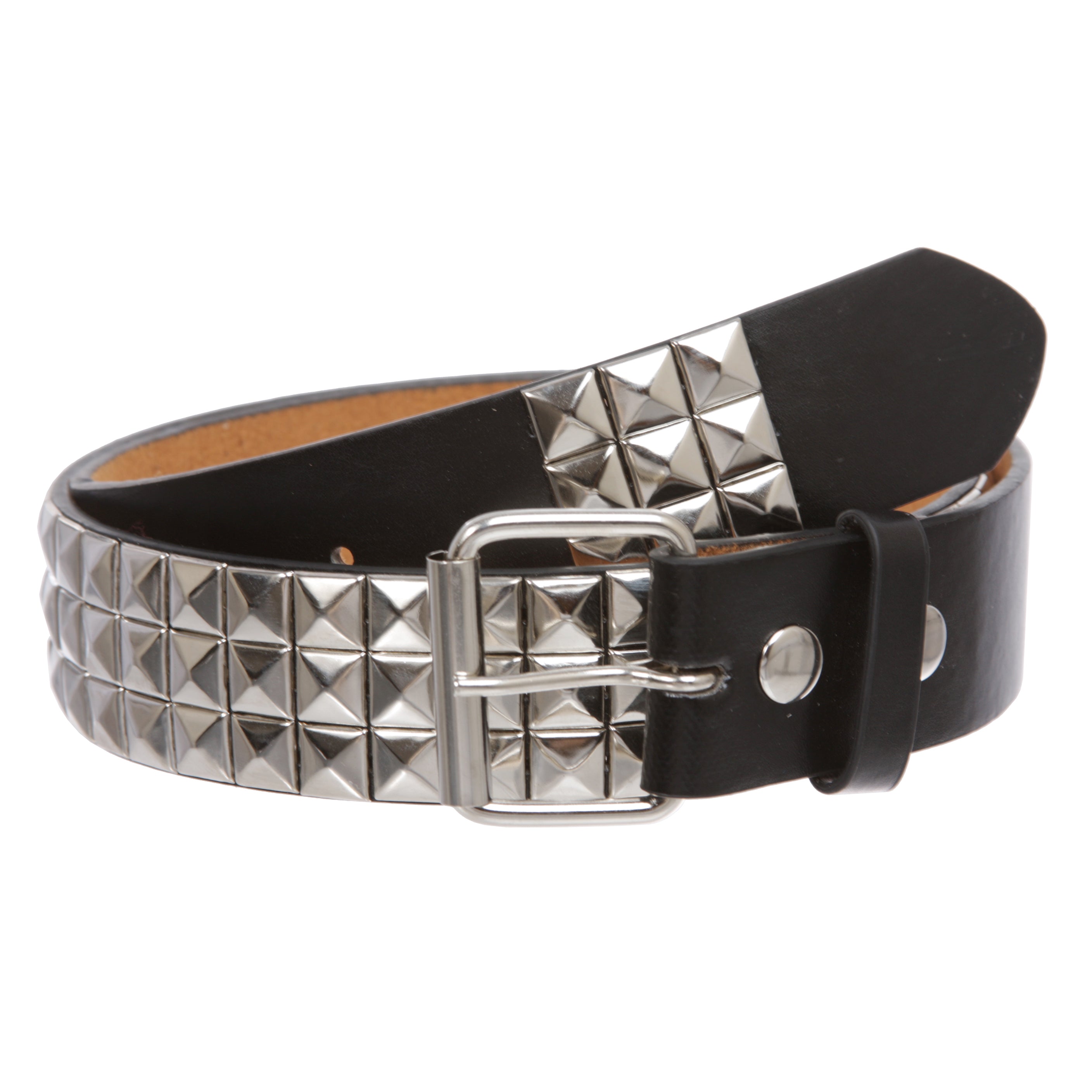 Snap On Punk Rock Star Pyramid Studded Checker Board Leather Belt - OnlineBelts