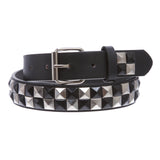 Kids 1" Snap On Punk Rock Black & Silver Star Studded Checkerboard Leather Belt