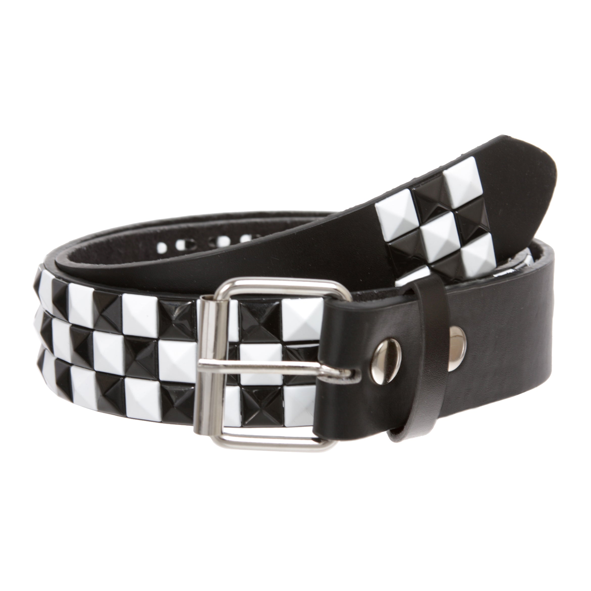 Pyramid Punk Rock Star Studded Checker Board Bonded Leather Belt