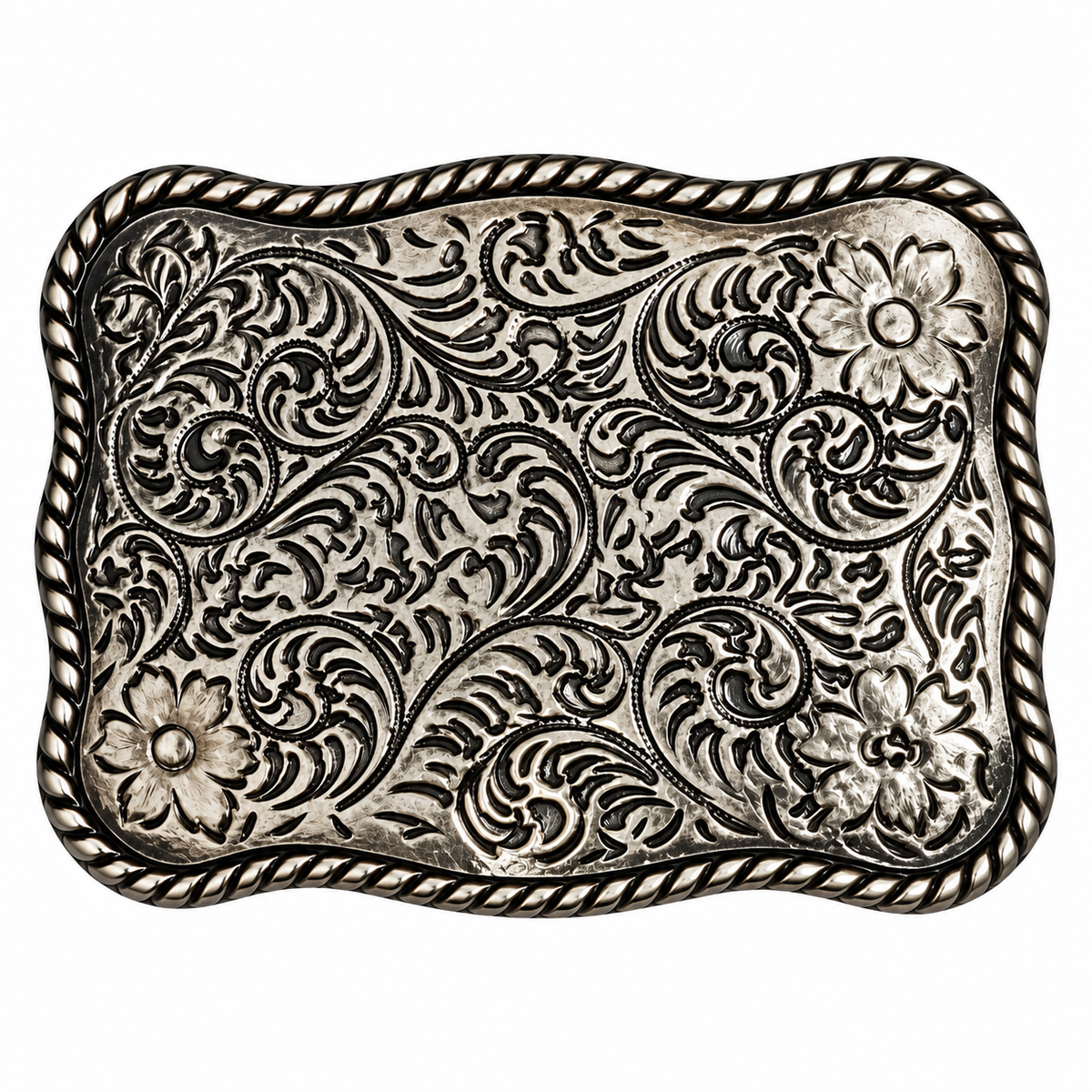 Western Ornate Floral Engraved Belt Buckle – Antique Silver