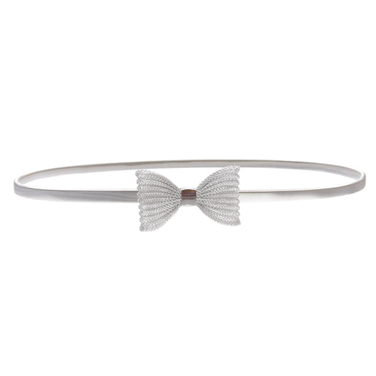 Women's Silver Metal Skinny Elastic Belt With Bow Tie Designed For Buckling