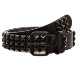 1.5" Three Row Punk Rock Star Distressed Black Studded Leather Belt