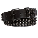 Snap On Oil Tanned Three Row Punk Rock Star Distressed Black Studded Full Grain Cowhide Leather Belt