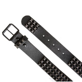 Snap On Oil Tanned Three Row Punk Rock Star Distressed Black Studded Full Grain Cowhide Leather Belt