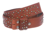 1 3/4 Inch Snap On Multi-rivet Studded Beveled Edged Full Grain Leather Belt Strap