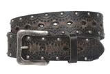 1 1/2" Snap on Perforated Studded Vintage Embossed Solid Leather Jean Belt