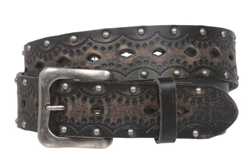 1 1/2 Snap on Perforated Studded Vintage Embossed Solid Leather