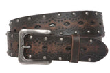 1 1/2" Snap on Perforated Studded Vintage Embossed Solid Leather Jean Belt