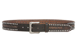 Snap On 1 1/2" Soft Hand Vintage Cowhide Full Grain Leather Rivet Studded Casual Belt