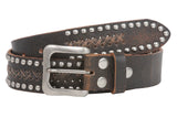 Snap On 1 1/2" Soft Hand Vintage Cowhide Full Grain Leather Rivet Studded Casual Belt