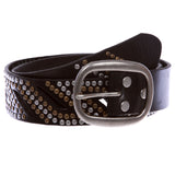 1 1/2" Oval Snap on Perforated Nailhead Studded Cowhide Solid Leather Belt
