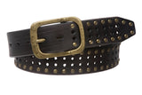 1 1/2" (38 mm) Snap on Vintage Cowhide Metal Circle Studded Leather Belt