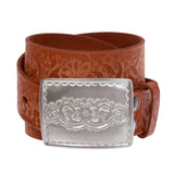 1 1/2" Women's Snap-on Western Floral Distress Embossed Engraved Cow High Leather Belt