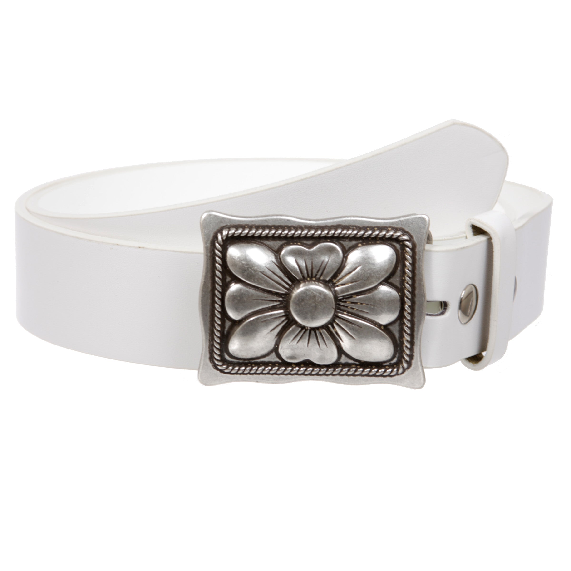 Women's Rectangular Western Floral Buckle with Snap on Belt