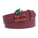 Women's Casual Jean Belt with Enameled Red Cherry Fruit Western Buckle