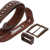 1 1/2" Snap On Western Cowgirl Brown Faux Alligator Rhinestone Studded Leather Belt