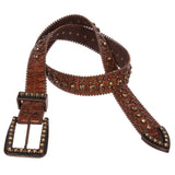 1 1/2" Snap On Western Cowgirl Brown Faux Alligator Rhinestone Studded Leather Belt