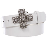 1 1/2" Snap On Cross Rhinestone Western Engraving Buckle With Leather Belt