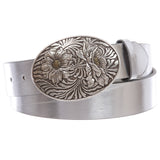 1 1/2" Snap On Oval Sunflower Engraving Buckle With Leather Belt