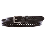 Women's 3/4" (17 mm) Full Grain Leather Perforated Skinny Stitched-Edge Belt