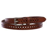 Women's 3/4" (17 mm) Full Grain Leather Perforated Skinny Stitched-Edge Belt