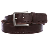 Men's Embossed Stitch-Hole Edged Vintage Cowhide Thick Leather Casual Jean Belt