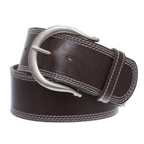 Womens 2 1/4" Wide Stitching Edged Plain High Waist Soft Cowhide Leather Belt
