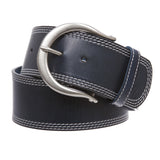 Womens 2 1/4" Wide Stitching Edged Plain High Waist Soft Cowhide Leather Belt