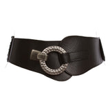 Women's 2 3/8" Wide High Waist Elastic Stretchy Studded Leather Hook Fashion Belt