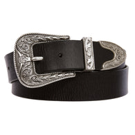 West Cowboy/girl Three Piece Sets Silver Plated Longhorn Buckle Leather Belt