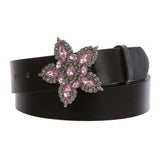 1 1/2" Women's Snap On Five Leaved  Rhinestone Floral Fashion Belt Multi-Color Options