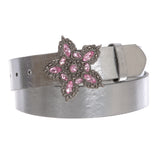 1 1/2" Women's Snap On Five Leaved  Rhinestone Floral Fashion Belt Multi-Color Options