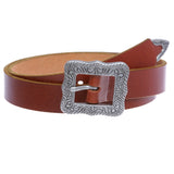 Western Thick Leather Belt with Vintage 2-piece Center Bar Framed Buckle Set