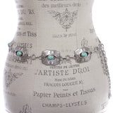 Women's Western Turquoise Stone Perforated Concho Silver Chain Belt