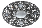 Oval Perforated Rhinestone Floral Belt Buckle