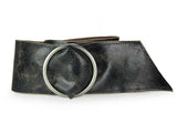 Ladies Wide Sash Genuine Vintage Crack Print Distressed Soft Leather Belt  w/ Antic Silver Circle Buckle