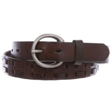 1 1/8" (28 mm) Oil Tanned Round Buckle Double Braided Stitching Link Genuine Leather Belt