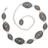 Women's Western Oval Turquoise Stone Concho Chain Belt