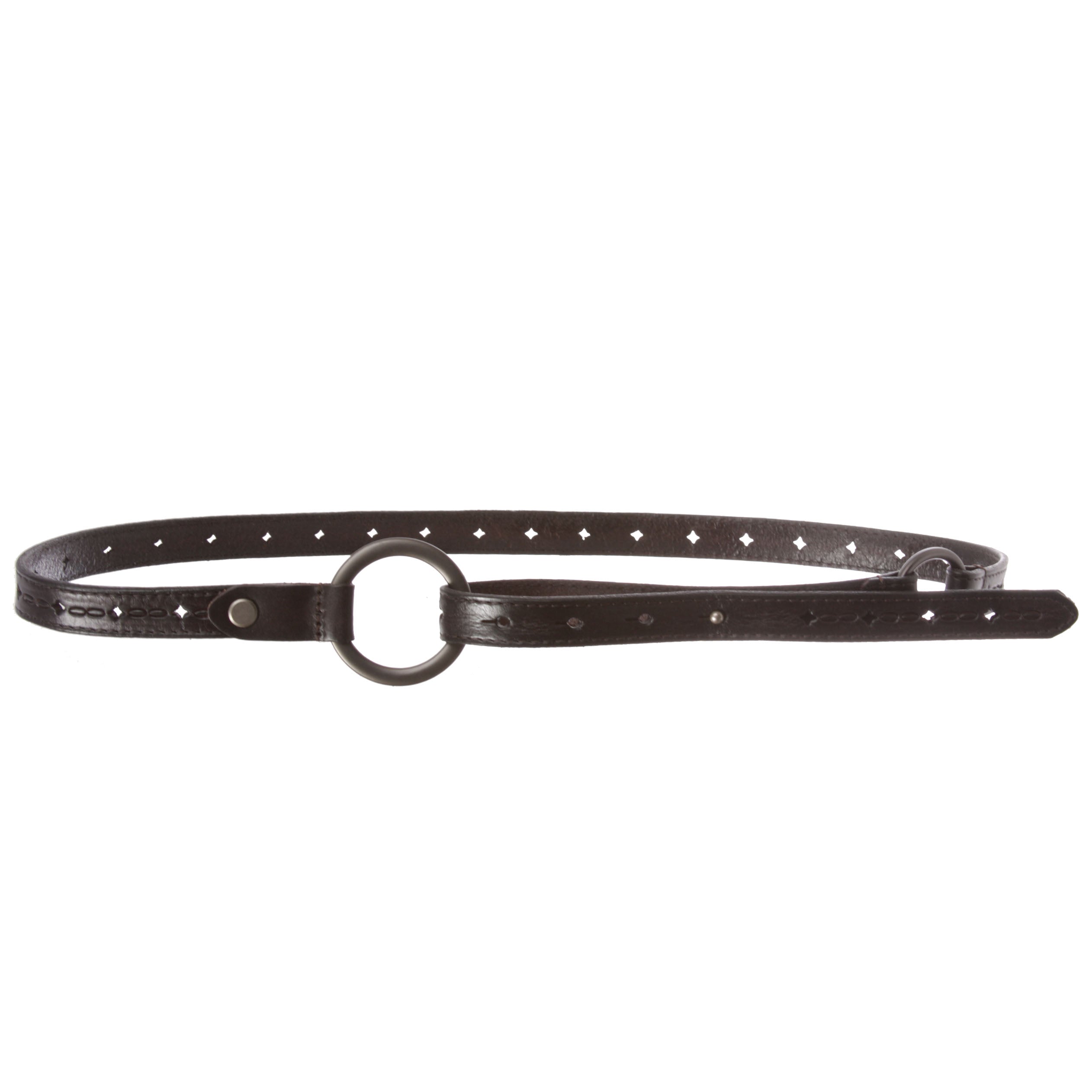 Women's 3/4" (19mm) Perforated Floral Hollow Out Full Grain Cowhide Leather Skinny Loop Belt